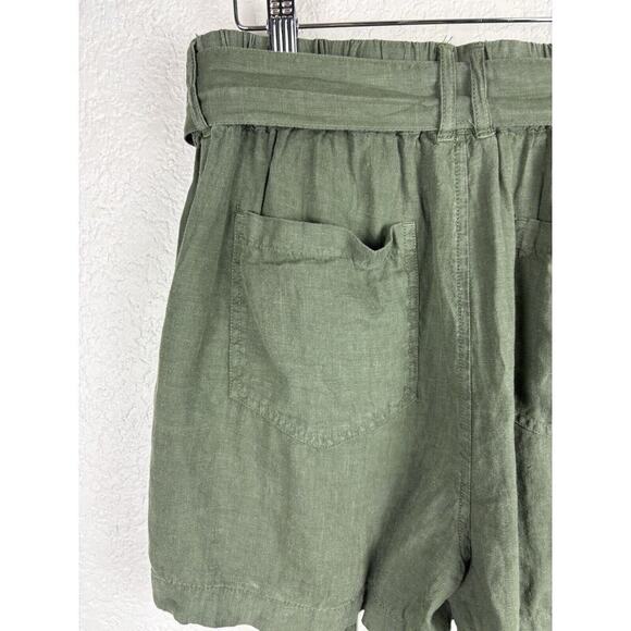 Lou & Grey LOFT Shorts Women's Medium Green Linen Belted Shorts Pockets Beachy - Picture 6 of 11